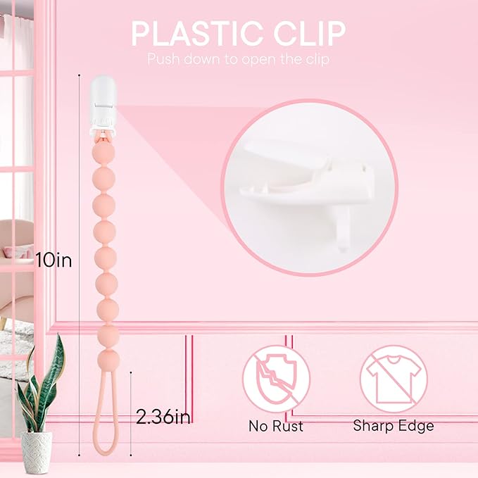 Silicone Pacifier Clip Holder, 6 Pack One Piece Soft Flexible Binky Clips Pacifier Holder Clip for Girls
