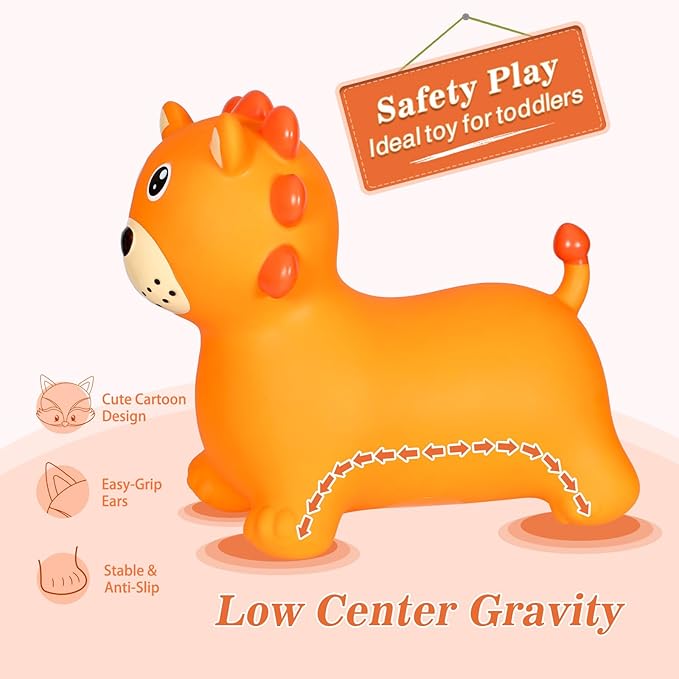 INPANY Kids Bouncy Lion Hopper Toys for 2 Year Old Boy, Toddlers Inflatable Animal Hopping Horse 3 4