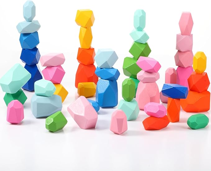 60 Pcs Stacking Rocks Montessori Toys for 1+ Year Old