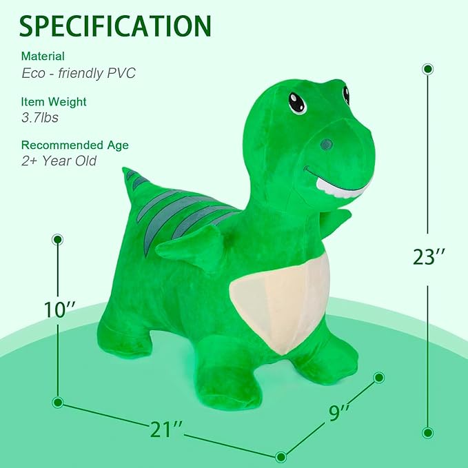 INPANY Kids Bouncy Dinosaur Hopper Toys for 2 Year Old Boy Birthday Gifts, Toddler Plush Inflatable Animal Hopping Horse 3 4