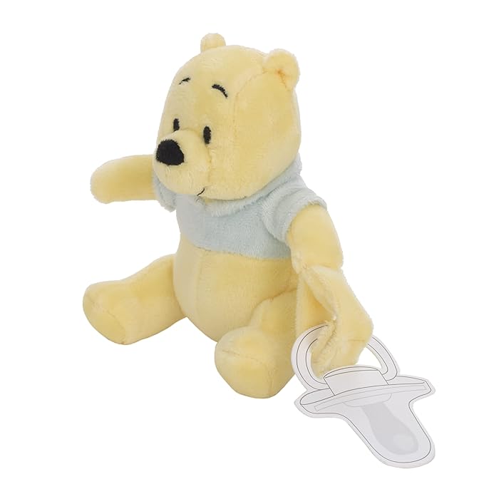 Disney Winnie The Pooh Yellow and Aqua Plush Buddy Pacifier Holder