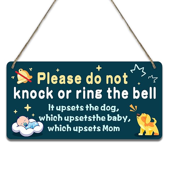 Fun-plus Baby Sleeping Sign for Front Door, Do Not Knock or Ring the Bell - 10?│x5??PVC Plastic Hanging Sign