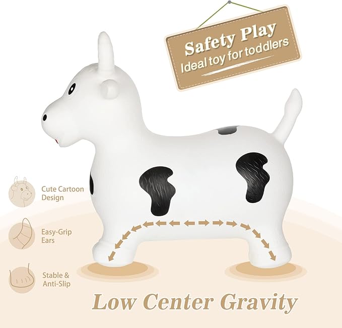 INPANY Inflatable Cow Farm Animal Hopper Toys for 1 2 Year Old Boy Gifts, Ride on Toddler Hopping Bull Toys