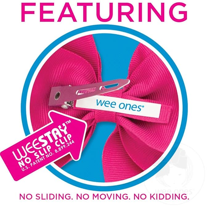 Wee Ones Girls' Grosgrain Hair Bow with Moonstitch Edge and Country Club Inspired Embroidery on a WeeStay Hair Clip, King