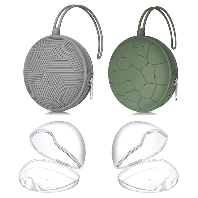 Smlpuame 4 Pack Pacifier Holder Case Set,2 Silicone Portable Pacifier Cover Pouch Bag for Diaper Bags Baby Carriage with 2 Transparent Pacifier Storage Container Box