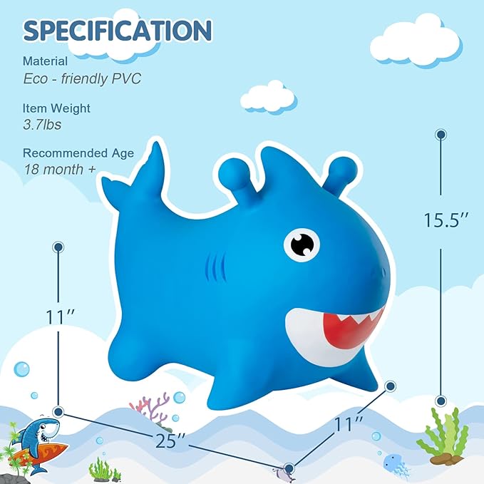 INPANY Bouncy Baby Shark Toys 2 Year Old Boy, Toddler Inflatable Hopper/Bounce Horse/Hopping Horse 3 4,