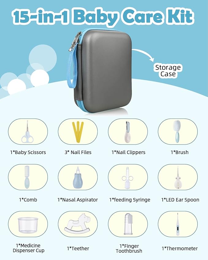 Baby Grooming and Health Kit, Lictin 15 in 1 Safety Care Set, Newborn Nursery Health Care Set with Hair Brush,Comb,Nail Clippers and More for Newborn Infant Toddlers Baby Boys Girls