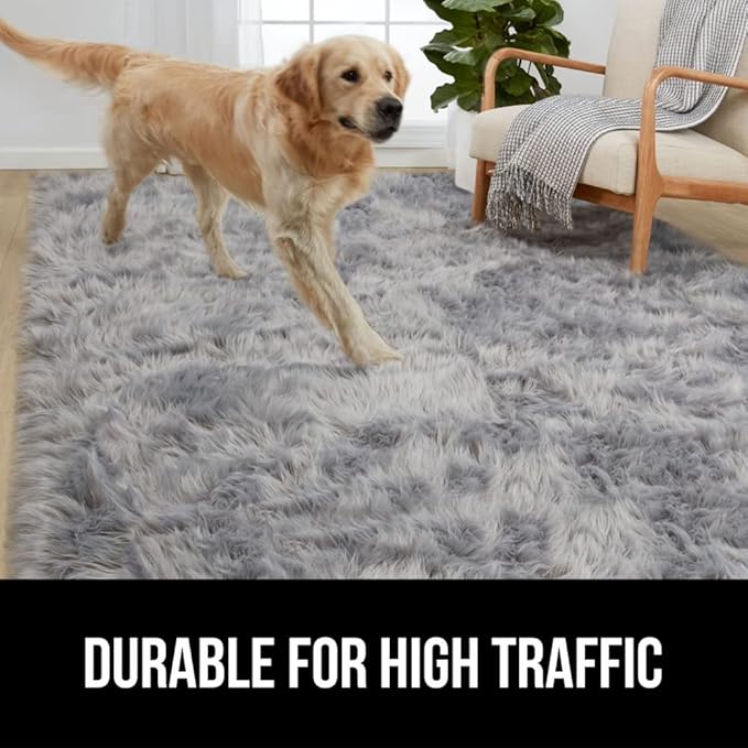 Gorilla Grip Fluffy Faux Fur Rug, 4x6, Machine Washable Soft Furry Area Rugs, Rubber Backing, Plush Floor Carpets for Baby Nursery, Bedroom, Living Room Shag Carpet, Luxury Home Decor, Gray