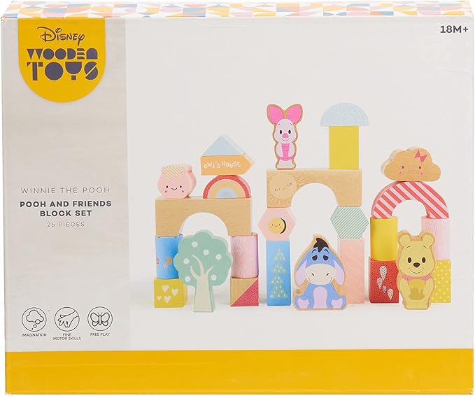 Disney Wooden Toys Winnie the Pooh & Friends Block Set, 26-Pieces Include Winnie the Pooh 18 Month