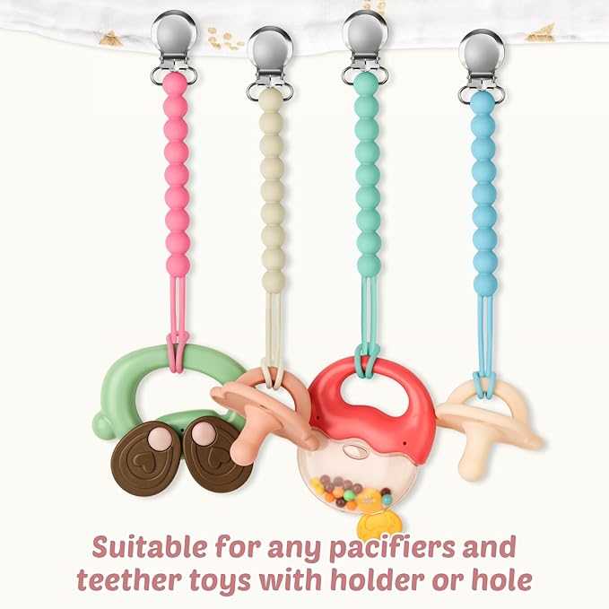 Pacifier Clip with One-Piece Design, 4 Pack Pacifier Holder Clip for Boys and Girls