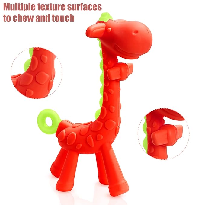 SHARE&CARE BPA Free Silicone Giraffe Baby Teether Toy with Storage Case, for 3 Months Above Infant Sore Gums Pain Relief and Baby Shower