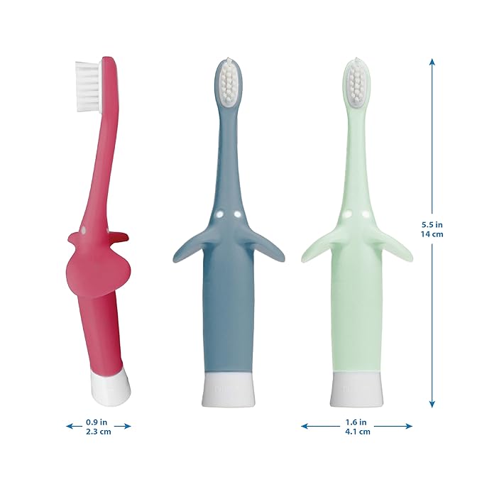 Dr. Brown's Infant-to-Toddler Training Toothbrush, Soft for Baby's First Teeth, Blue Elephant, 0-3 Years