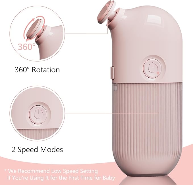 Electric Baby Nail Trimmer, Portable with 7 Grinding Heads, Rechargeable Whisper Quiet Nail Trim Polish Grooming Kit, Safe Nail File for Baby Newborn Infant Toddler Kids or Adults (Pink)