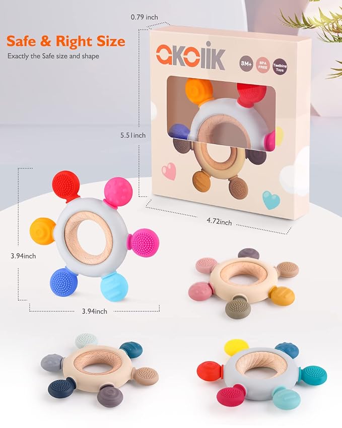 akolik Teething Toys for Babies, Baby Teethers Toy Teething Ring Silicone 3+ Months