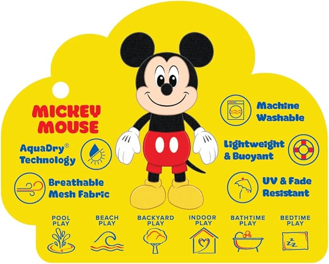 Wahu Aqua Pals Disney Classic Mickey Mouse Plush Water Toy for Kids Ages 2+, Fast-Drying Waterproof Plush Doll Toy for Pool and Bathtub 16"