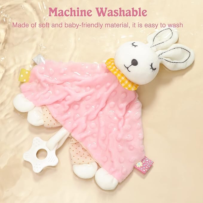Zooawa Loveys for Babies, Security Blanket Soft Stuffed Animal Bunny Lovey Unisex Lovie Baby Stuff Snuggle Blanket with Tags Teether Bells