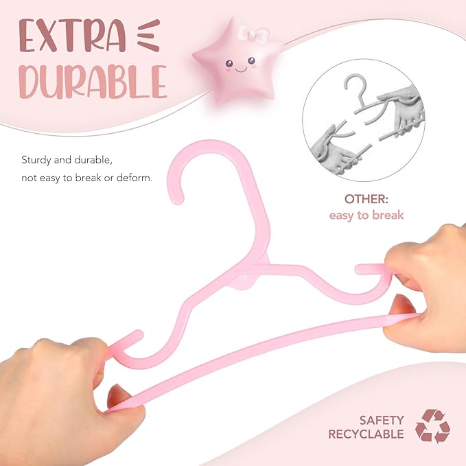 HOUSE DAY Plastic Baby Hangers for Closet 20 Pack, Durable Plastic Kids Hangers for Baby Clothes, Thin & Compact Childrens Hangers, Space Saving Pink Baby Hangers, Small Hangers for Kids Clothes