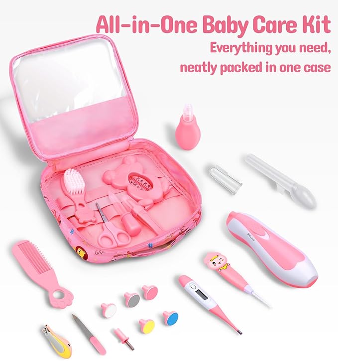 Baby Healthcare and Grooming Kit, Electric Safety Nail Trimmer Baby Nursery Kit, Newborn Care Kits with Hair Brush Comb for Newborn Infant Toddlers Baby Boys Girls Kids, Baby Shower Gifts