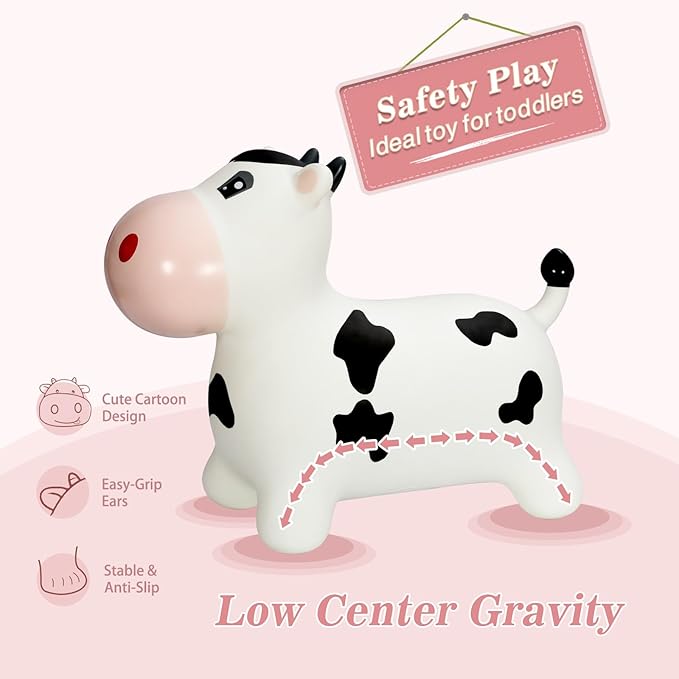 INPANY Bouncy Cow farm Animal Hopping Toys for 2 Year Old Girl gifts, Ride on Toddler Bull Hopper 3 4