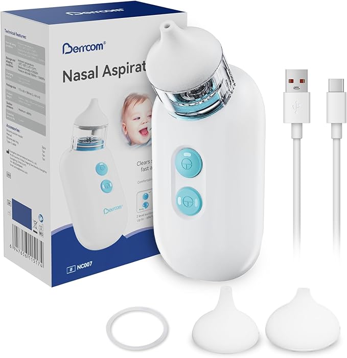 Berrcom Electric Nasal Aspirator for Baby, Baby Nose Sucker for Toddler Nose Suction for Infants 2 Suction 2 Silicone