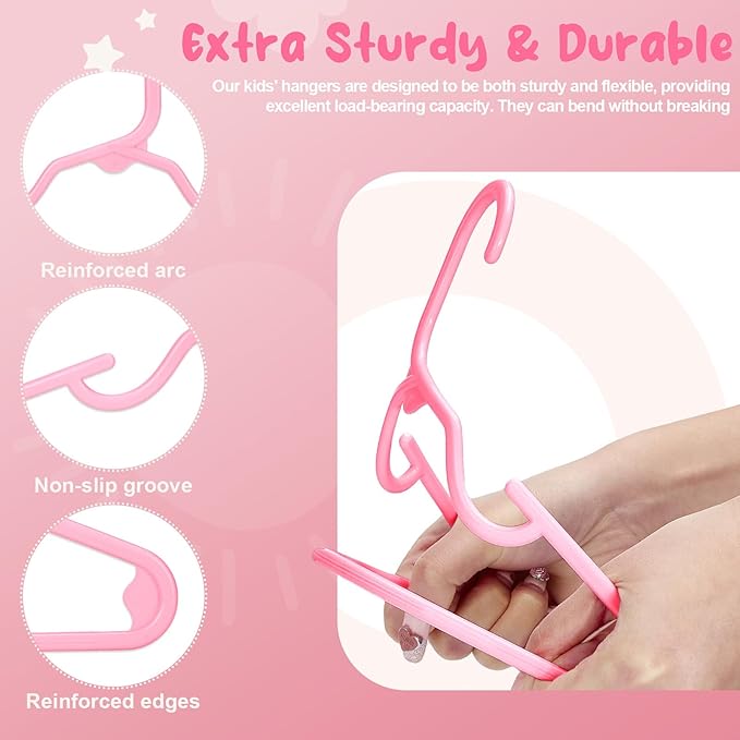 HOUSE DAY Premium Baby Hangers 20 Pack, 11 Inch Kids Plastic Hangers Pink, Slim Childrens Hangers for Infant, Toddler, and Child Clothes, Durable Baby Clothes Hangers for Closet