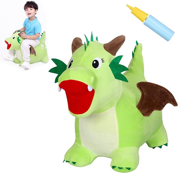 INPANY Bouncy Dinosaur Hopper Toy for Toddlers, Kids Inflatable Dragon Plush Bouncing Horse Hopper 2 3 4 Year