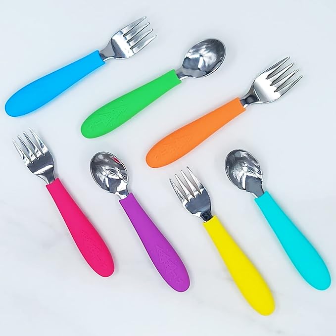 Elk and Friends Silicone Suction Plate for Babies/Toddlers + Stainless Steel Silverware Feeding Set | Divided Plate | Suction Design | Forks + Spoons Included | 3 Pack