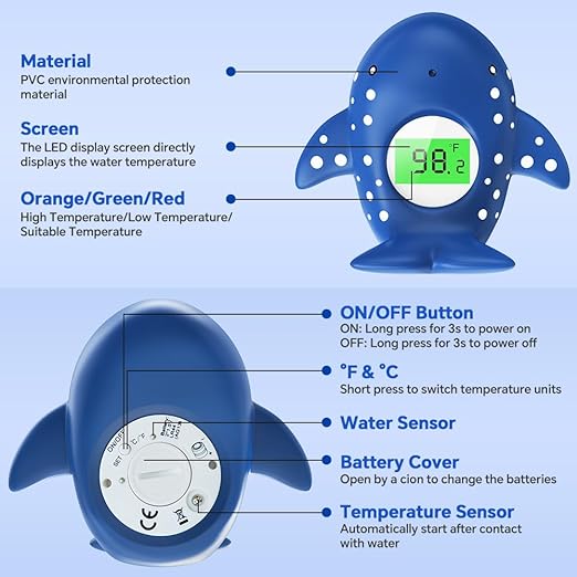 Baby Bath Thermometer, Instant Read Water Thermometer Safety with 3 Color Backlit and Temperature Warning