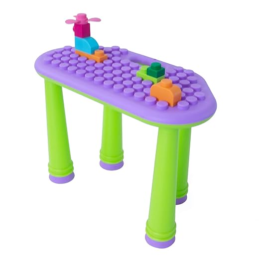 UNiPLAY Indoor/Outdoor Toddler Activity Table Set with 25 Piece Building Blocks, Kids Play Table for Building Blocks Toy
