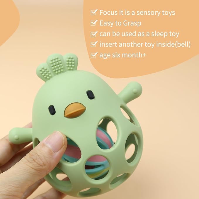 Baby Sensory 4-Piece Toy Set: Hollow Hand-Gripping Chicken Teether, Teething Mitten