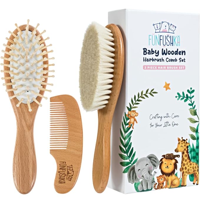 Baby Hair Brush Set for Newborns & Toddlers - Baby Brush and Comb Set with Soft Bristle Hair Brush Perfect for Cradle Cap, Newborn Showers & Registries Gift, Comb Brush for Girls & Boys