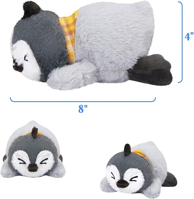 Houwsbaby 8'' Gray Lying Penguin Stuffed Animal,Penguin Plush Toy with Yellow Drool Bib