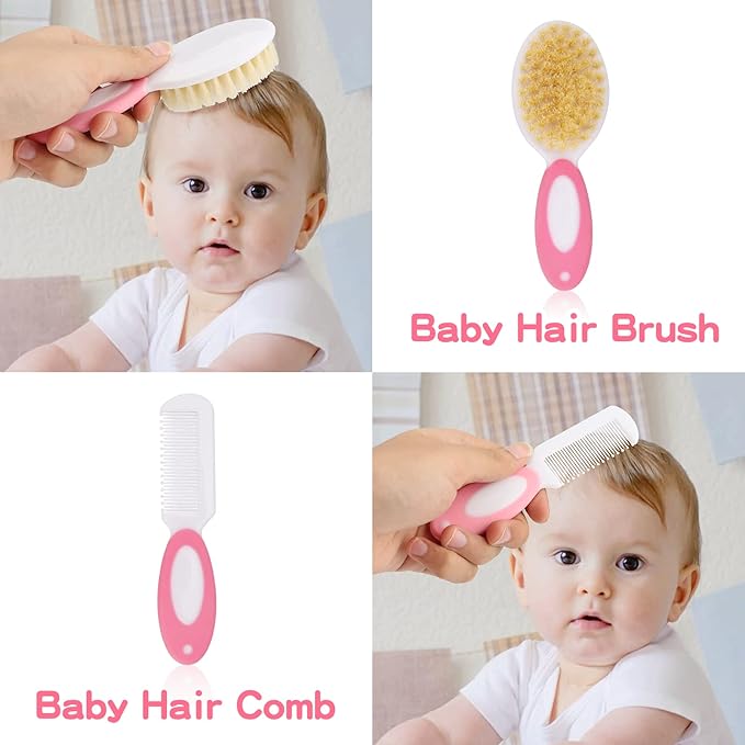 Baby Grooming Kit,Infant Safety Care Setwith Hair Brush Comb Nail Clipper Nasal Aspirator, Baby Essentials Kit for Newborn Girls Boys (14 PC-Pink Kit)