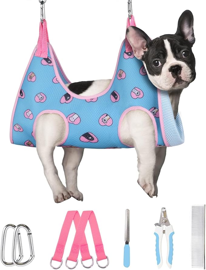 Supet Medium Dog Grooming Hammock Harness for Cats Dogs, Relaxation Pet Grooming Hammock Restraint Dog & Small Animal Leashes Sling(M( Legs Spacing:9"-12.5" / Max W:50LBS )