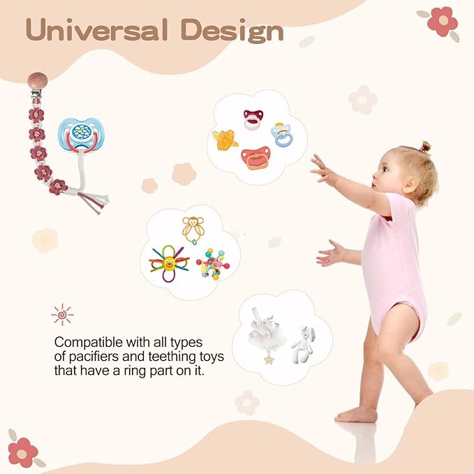 Pacifier Clip for Boys Girls Floral Daisy Macrame Paci Clip
