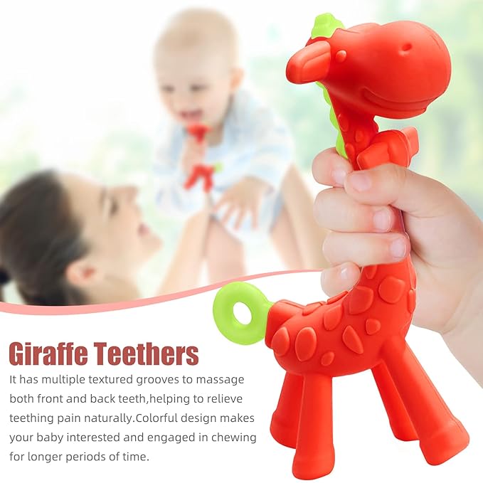 SHARE&CARE BPA Free Silicone Giraffe Baby Teether Toy with Storage Case, for 3 Months Above Infant Sore Gums Pain Relief and Baby Shower