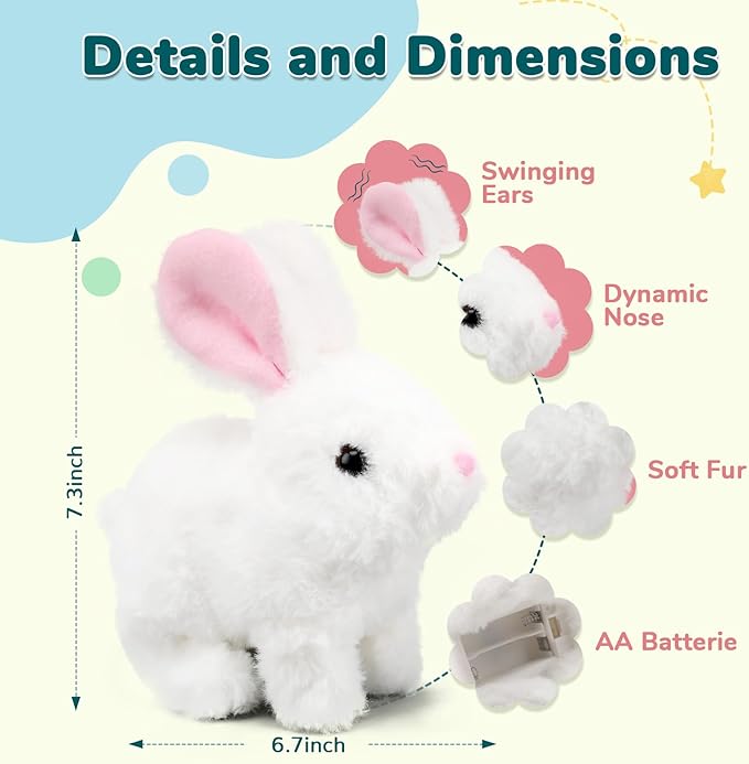 Hopping Walking Bunny Rabbit Toy with Sounds, Wiggling Ears