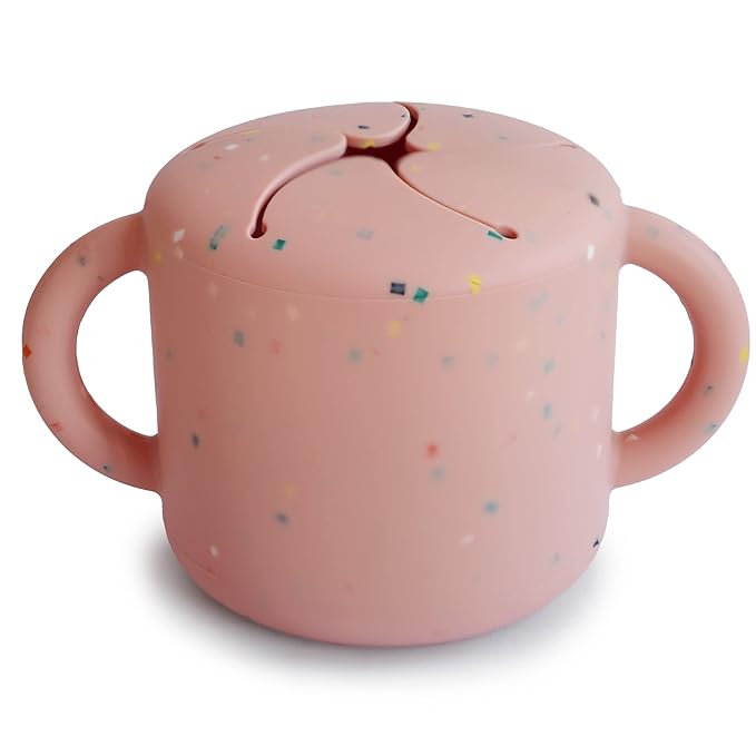mushie Silicone Snack Cup | Spill Proof Food Container for Toddler and Baby (Powder Pink Confetti)