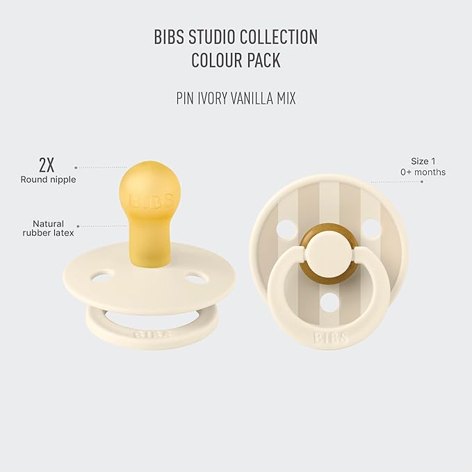 BIBS Pacifiers - Colour Studio 2 Pack | Round Nipple Baby Pacifier 0+ Months