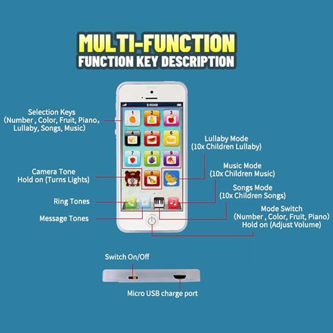Child's Interactive My First Own Cell Phone Toy- Play to 8 Functions