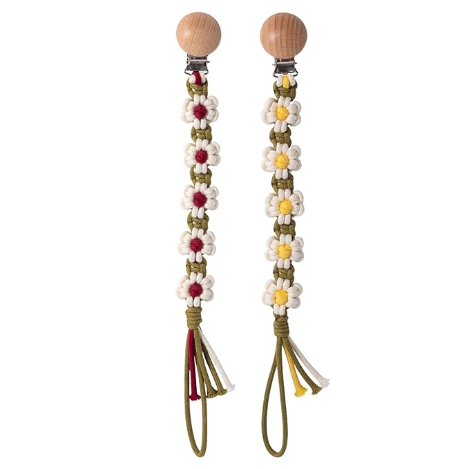 Pacifier Clip for Boys Girls Floral Daisy Macrame Paci Clip