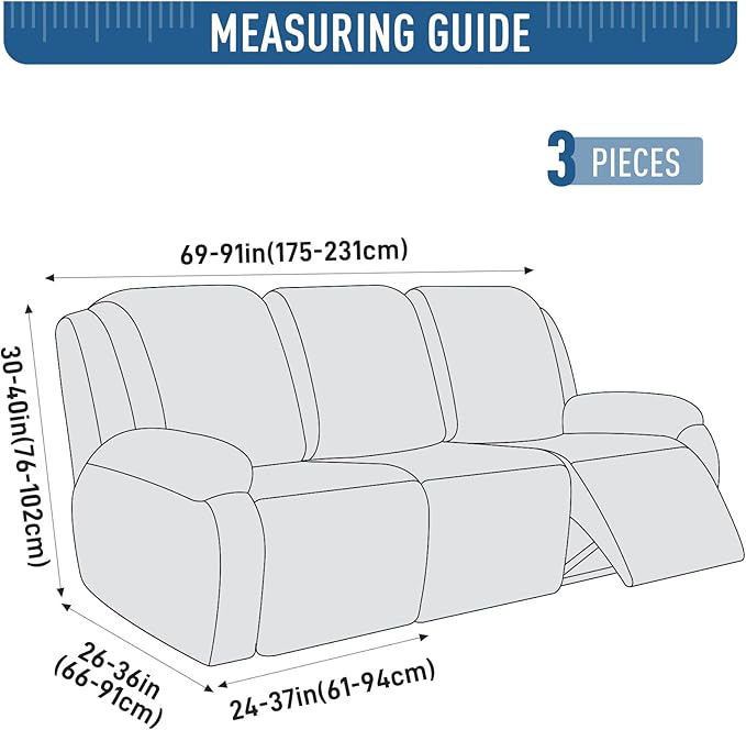 TAOCOCO Recliner Sofa Covers Stretch Reclining Couch Cover, Jacquard Recliner Couch Cover for 3 Seat Furniture Protector Sofa Slipcovers with Elastic Bottom for Kids, Pets (Light Grey)