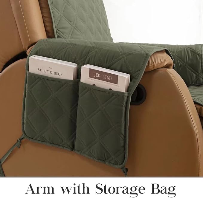 TOMORO Non-Slip Quilted Recliner Cover, 100% Waterproof Recliner Chair Slipcover Furniture Protector with Pockets, Washable Couch Cover with Elastic Straps for Kids and Pets,23 Inch
