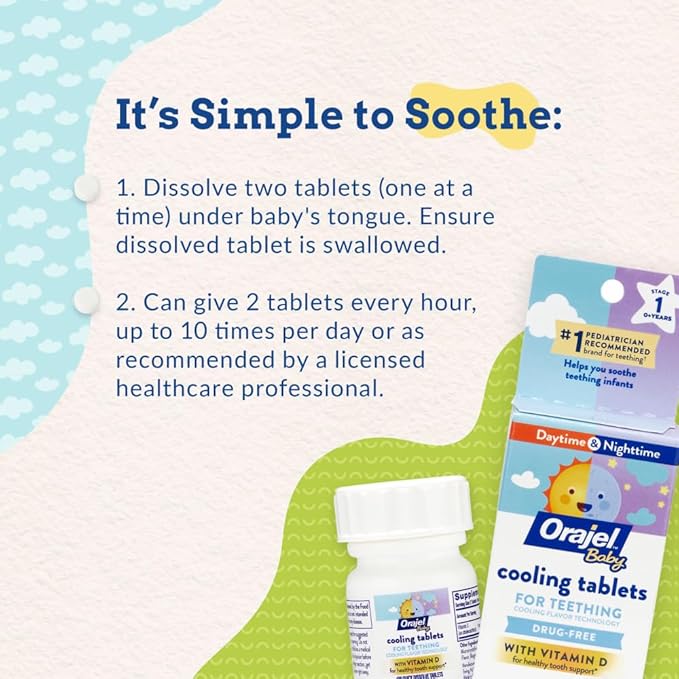 Orajel Baby Cooling Tablets for Teething with Vitamin D, 100 Quick Dissolve Tablets