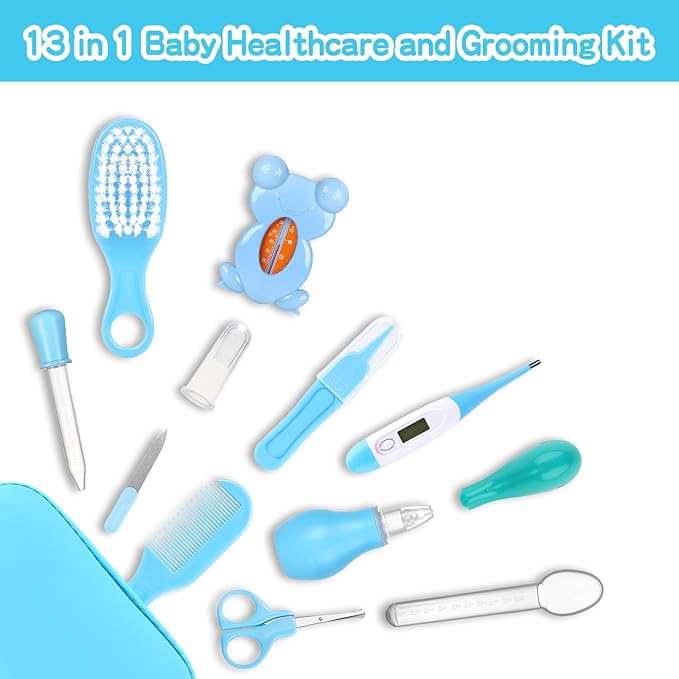 Baby Healthcare and Grooming Kit, Portable Baby Safety Care Set, Baby Essentials kit for Newborn (Blue 13 in 1)