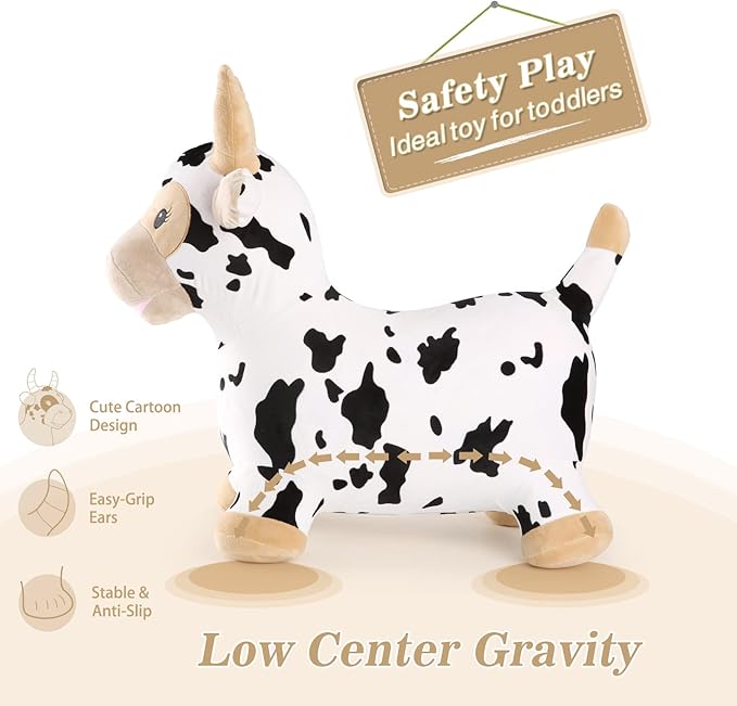 INPANY Bouncy Cow Farm Animal Hopper Toys for 2 Year Old Boy Birthday Gifts, Ride on Toddler Plush Inflatable Bouncing Bull 3 4
