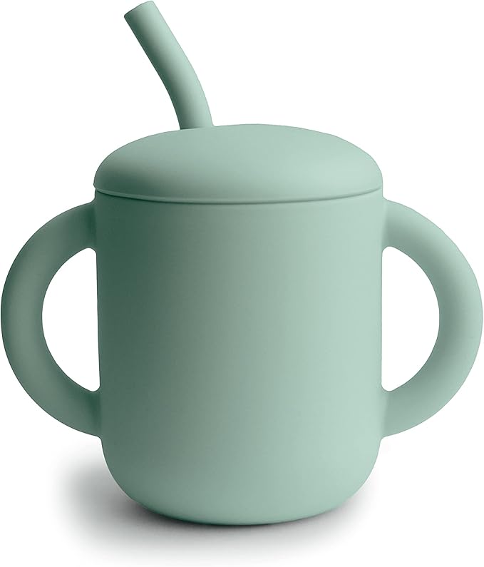 mushie 100% Silicone Training Cup & Straw for Toddlers | 6 Months+ (Cambridge Blue)