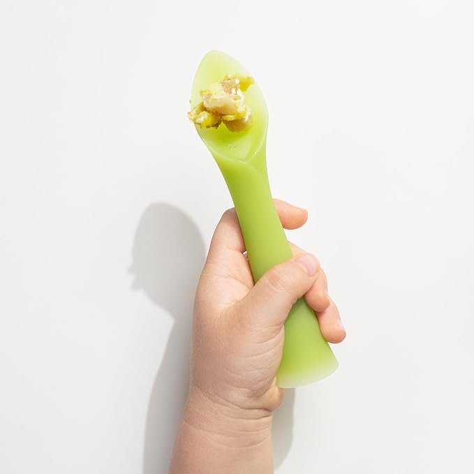 Olababy 100% Silicone Soft-Tip Training Spoon for Baby Led Weaning 2pack (Pearl/Kiwi)