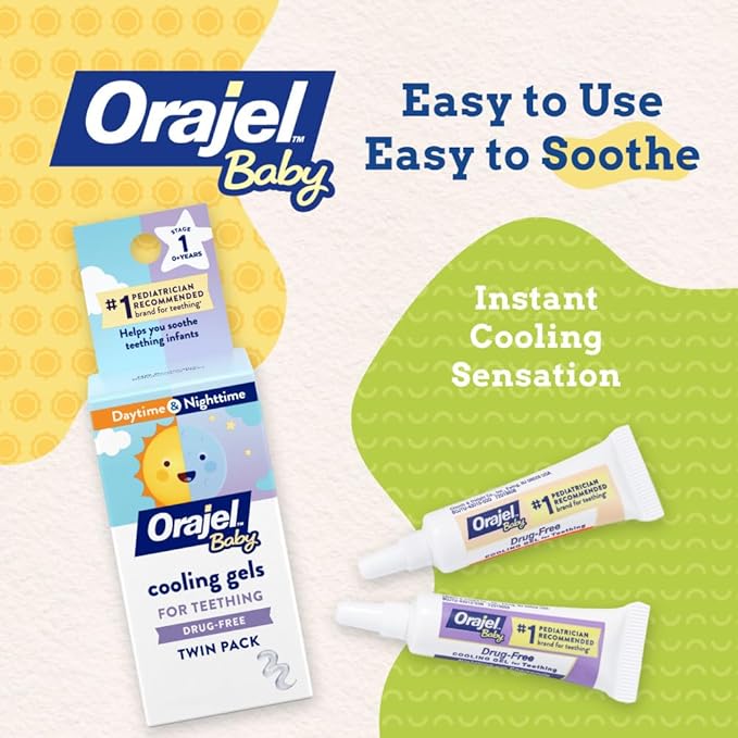 Orajel Baby Daytime & Nighttime Cooling Gels for Teething, Drug - Free #1 Pediatrician 0.18oz Tubes