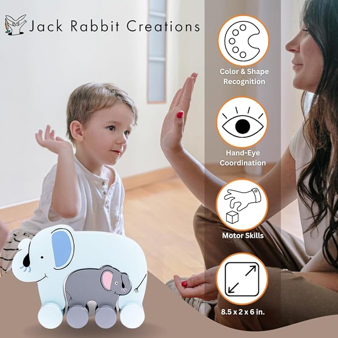 Jack Rabbit Creations Big & Little Elephant Push Toy 2 1 Wooden 18 Months+